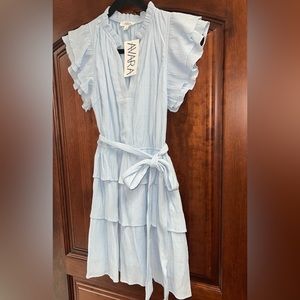 NWT Avara Blue Ruffle Tie Dress Size S